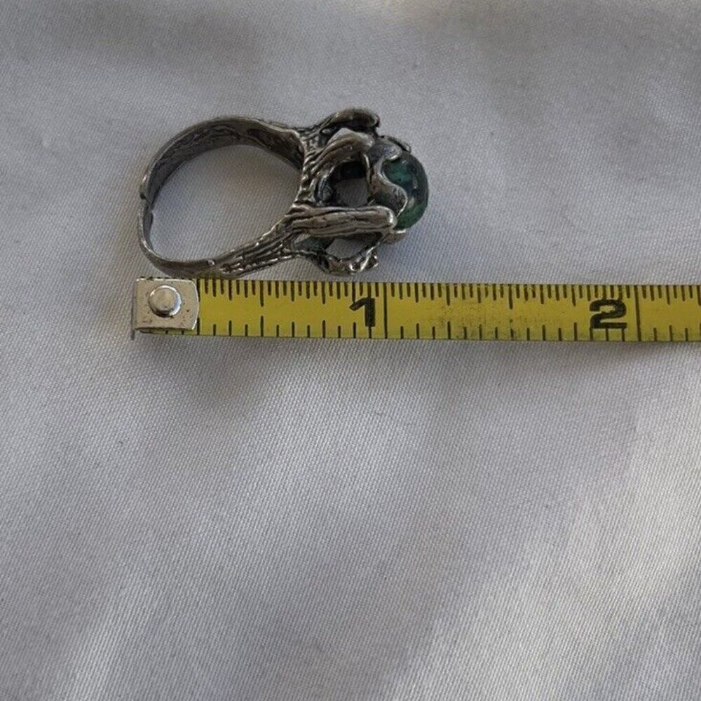 Vintage Old Pawn Dark Green Turquoise Southwest Sterling Silver Ring Sz Adj 6 - Picture 10 of 13